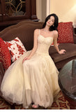 Sweet Light Apricot Spaghetti Straps Tulle A-Line Birthday Prom Dresses HZ1108