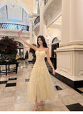 Sweet Light Apricot Spaghetti Straps Tulle A-Line Birthday Prom Dresses HZ1108