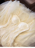 Sweet Light Apricot Spaghetti Straps Tulle A-Line Birthday Prom Dresses HZ1108