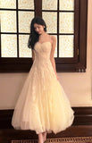 Sweet Light Apricot Spaghetti Straps Tulle A-Line Birthday Prom Dresses HZ1108