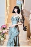 French Elegant Spaghetti Straps Ruffled Tulle Sheath Evening Dress HZ1108