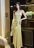 Elegant French Spaghetti Strap Satin Mermaid Evening Gowns HZ1108