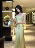 Elegant French Spaghetti Strap Satin Mermaid Evening Gowns HZ1108