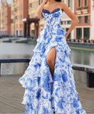Elegant Ruffle Sweetheart Neck A-Line Tiered Prom Dresses Fashion Evening Gowns HZ1108