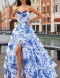 Elegant Ruffle Sweetheart Neck A-Line Tiered Prom Dresses Fashion Evening Gowns HZ1108