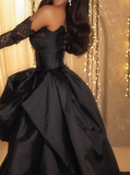 Black Sweetheart Neck A-Line Satin Prom Dresses Formal Evening Dress with Slit HZ1108