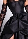 Black Sweetheart Neck A-Line Satin Prom Dresses Formal Evening Dress with Slit HZ1108