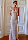 Bling Champagne Sheath Spaghetti Straps Mermaid Sequins Long Prom Dress for Party&Special Events HZ1108