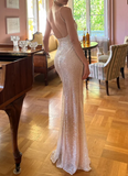 Bling Champagne Sheath Spaghetti Straps Mermaid Sequins Long Prom Dress for Party&Special Events HZ1108