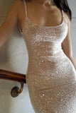 Bling Champagne Sheath Spaghetti Straps Mermaid Sequins Long Prom Dress for Party&Special Events HZ1108