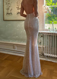 Bling Champagne Sheath Spaghetti Straps Mermaid Sequins Long Prom Dress for Party&Special Events HZ1108