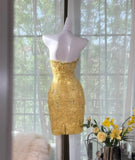 Vintage Butter Yellow Sweetheart Bodycon Evening Gonws Satin Beaded Short Prom Dresses for Party HZ1108
