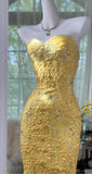 Vintage Butter Yellow Sweetheart Bodycon Evening Gonws Satin Beaded Short Prom Dresses for Party HZ1108