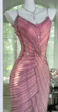 Gorgeous Pink Chiffon Beaded Spaghetti Straps Short Prom Dresses Vintage Evening Gowns HZ1108