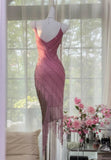 Gorgeous Pink Chiffon Beaded Spaghetti Straps Short Prom Dresses Vintage Evening Gowns HZ1108
