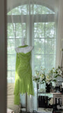Fairytale Bud Green Sheath Short Prom Dresses Chiffon Beaded Backless Party Dress HZ1108