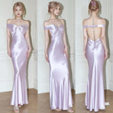 Fashion Light Pink Off-shoulder Satin Mermaid Long Prom Dresses Elegant Backless Evening Dresses HZ1108