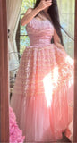 Sweet Pink Tulle Layered A-line Strapless Birthday Prom Dresses Formal Evening Gowns HZ1108