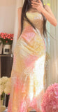 Gentle Vintage Spaghetti Straps Gradient Chiffon Beading Sheath Prom Dresses HZ1108