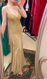 Gorgeous Spaghetti Straps Beaded Chiffon Mermaid Prom Dresses Vintage Evening Gowns HZ1108