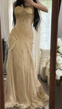 Gorgeous Spaghetti Straps Beaded Chiffon Mermaid Prom Dresses Vintage Evening Gowns HZ1108