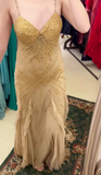 Gorgeous Spaghetti Straps Beaded Chiffon Mermaid Prom Dresses Vintage Evening Gowns HZ1108
