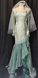Fairytale Sweetheart Green Long Sleeves Satin Tulle Mermaid Prom Dresses Formal Evening Dresses HZ1108