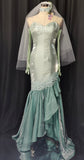 Fairytale Sweetheart Green Long Sleeves Satin Tulle Mermaid Prom Dresses Formal Evening Dresses HZ1108
