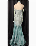 Fairytale Sweetheart Green Long Sleeves Satin Tulle Mermaid Prom Dresses Formal Evening Dresses HZ1108