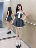 French style stitching suspender dress with bow waist short skirt HZ1108