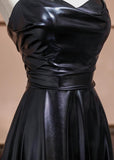 Elegant Black Sweetheart Neck A-Line Satin Long Prom Dresses Formal Evening Gowns HZ1108