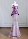 Cute Strapless Pink and Purple Mermaid Long Prom Dresses Elegant Evening Gowns HZ1108