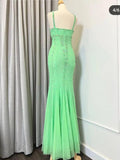 Elegant Green V-neck Mermaid Chiffon Beaded Long Prom Dress Gorgeous Evening Dress HZ1108
