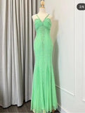 Elegant Green V-neck Mermaid Chiffon Beaded Long Prom Dress Gorgeous Evening Dress HZ1108