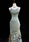 Forest Green Spaghetti Straps Mermaid Satin Long Prom Dresses Sweet 16 Formal Evening Dresses HZ1108