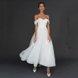 Runhufu Simple 2024 Bridal Wedding Dresses White Sweetheart Off Shoulder Sleeves Back Out Gowns Ankle Length On Sale