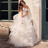 Runhufu Princess Wedding Dress 2023 Tiered Sweetheart Off Shoulder Lace Embroidery Backless Bridal Gown Vestidos De Noiva