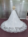 Runhufu Gown Illusion Scoop Wedding Dresses with Cap Sleeves Sexy Sleeveless V Back Lace Appliques Bridal Gowns Robe de Mariee