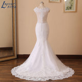 Runhufu NICEB Mermaid Wedding Dresses Luxury Women Lace Vestido De Noiva Sexy Illusion Back Beading Bride Gown Cap Sleeves Custom