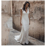 Runhufu Wedding Dress 2023 V Neck Lace Sexy Boho Bridal Dresses Custom Made Backless Mermaid Wedding Gowns Vestidos de novia