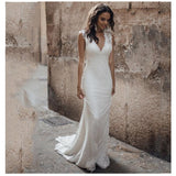 Runhufu Wedding Dress 2023 V Neck Lace Sexy Boho Bridal Dresses Custom Made Backless Mermaid Wedding Gowns Vestidos de novia