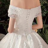 runhufu Dress 2023 Vestido De Noiva Elegant Boat Neck Wedding Gown With Train Princess Luxury Lace Robe De Mariee