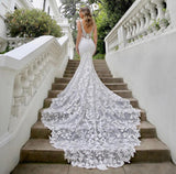 Runhufu Dress Mermaid V-Neck Tank Backless Lace Appliques Sequined Tulle Floor Length Sweep Train Gorgeous Bride Gown 2023