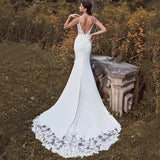 Runhufu Lace Mermaid Wedding Dress 2023 Spaghetti Straps V-Neck Sleeveless Elegant Bridal Gown Long Sweep Train Sexy Open Back
