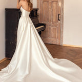 Runhufu Satin Mermaid Wedding Dress For Women With Detachable Train Elegant Sweetheart Neck Zipper Backless Bride Gowns Custom Made