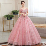 Runhufu Off The Shoulder Quinceanera Dresses Shining Beading Ball Gown Prom Dress Plus Size Pink Quinceanera Dresses
