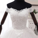 runhufu Novias New Arrival Africa Style Korean Lace Applique Wedding Dress V Neck off Shoulder Plus Size Bridal Gown Dress Princess