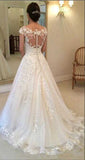Runhufu White Elegant Appliqued Wedding Dresses 2023 Sheer Back Cap Sleeves Vintage Lace Bride Gown Vestidos De Novia A-line