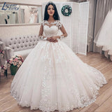 Runhufu NICEB Illusion Long Sleeves Ball Gown Wedding Dress 2023 Bridal Gown Lace Appliques vestido De Noiva Train robe de mariee