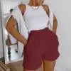 Runhufu Women Casual Sports Shorts Solid Color Elastic Waist Wide Leg Shorts with Slant Pockets Female Tracksuit Workout Bottoms Shorts